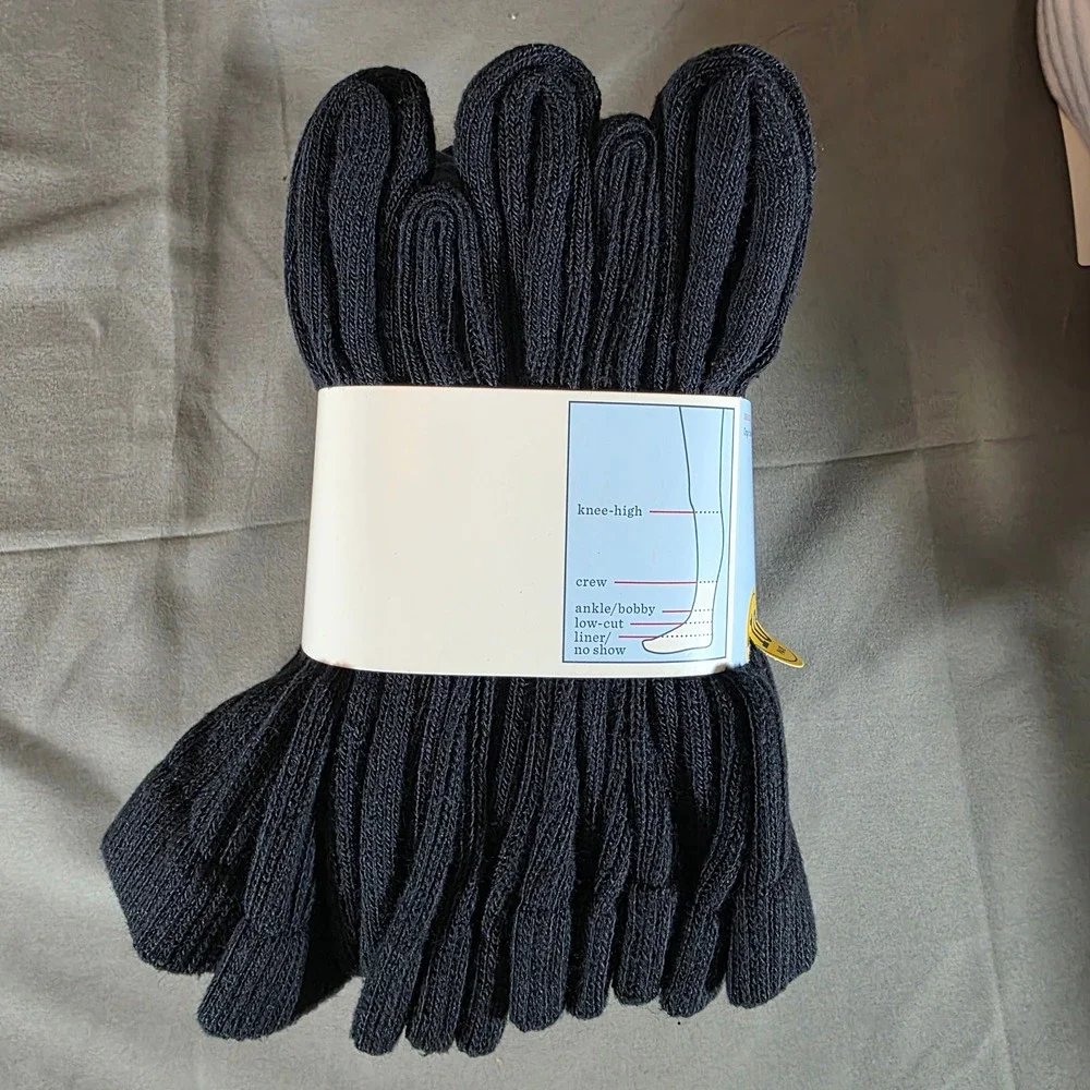 Cat & Jack Kids Crew Socks 10 Pair‎ Pack Black Cushioned Sole Size L 3-7